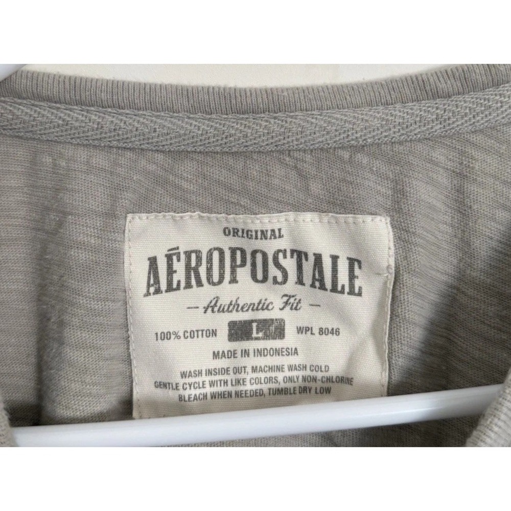 Y2K Aeropostale Shirt Men's Large Grunge Logo Henley Cotton Layering Long Sleeve - Picture 4 of 8